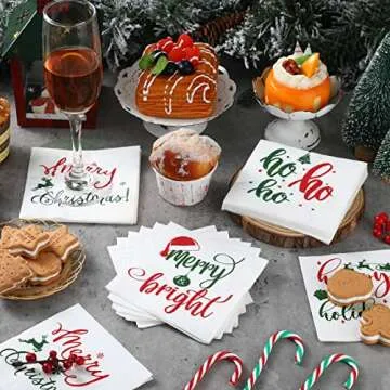 Spiareal 200 Pcs Christmas Paper Napkins Merry Christmas Cocktail Beverage 3 Ply Decorative Disposab...