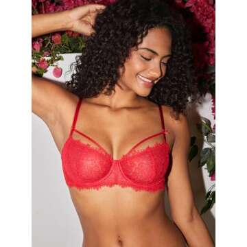 DOBREVA Women's Balconette Sexy Unlined Bra Lace Push Up Plus Size Bras See Through Underwire Strapp...