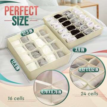 2Pcs Dresser Drawer Organizers - Underwear Drawer Organizer Sock Organizer Closet Organization and S...