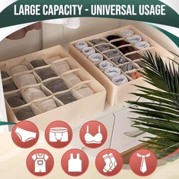 2Pcs Dresser Drawer Organizers - Underwear Drawer Organizer Sock Organizer Closet Organization and Storage Drawers Organizer - 40 Cell Sock Drawer Organizer Divider Closet Drawers Underwear Organizer