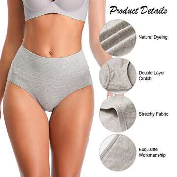 ASIMOON Women's Cotton Underwear - Breathable Stretch Briefs