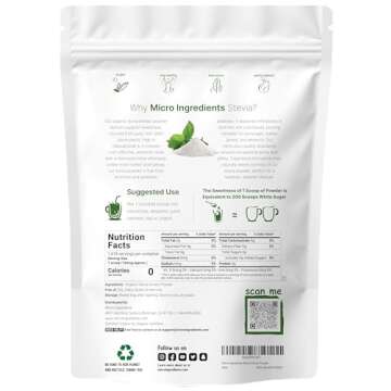 Pure Organic Stevia Powder, 8 Ounces, 1418 Serving, High Grade Stevia Green Leaf Extract Reb-A, Reduced Bitter Aftertaste, 0 Calorie, Natural Sweetener, Sugar Alternative, Keto Friendly