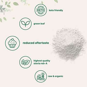Pure Organic Stevia Powder, 8 Ounces, 1418 Serving, High Grade Stevia Green Leaf Extract Reb-A, Reduced Bitter Aftertaste, 0 Calorie, Natural Sweetener, Sugar Alternative, Keto Friendly