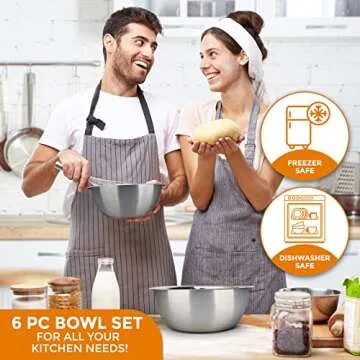 Mixing Bowl Set of 6 - Durable Stainless Steel Kitchen Bowls