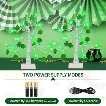 St Patrick's Day Lighted Birch Tree Decor - 18 Inch