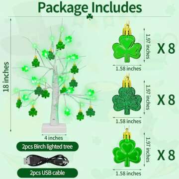 St Patrick's Day Lighted Birch Tree Decor - 18 Inch
