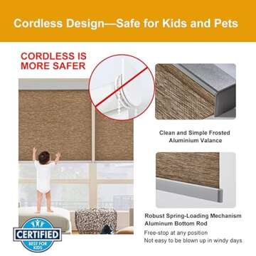 Persilux Free-Stop Cordless Roller Shades Light Filtering Roller Blinds for Windows (Brown 23" W x 72" H) Natural Woven Fabric Thermal Insulation Privacy Roller Window Shades for Home, Office, Door