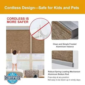 Persilux Free-Stop Cordless Roller Shades Light Filtering Roller Blinds for Windows (Brown 23" W x 72" H) Natural Woven Fabric Thermal Insulation Privacy Roller Window Shades for Home, Office, Door
