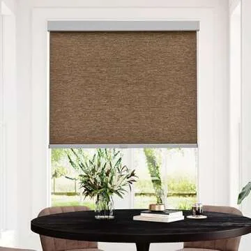 Persilux Free-Stop Cordless Roller Shades Light Filtering Roller Blinds for Windows (Brown 23" W x 72" H) Natural Woven Fabric Thermal Insulation Privacy Roller Window Shades for Home, Office, Door