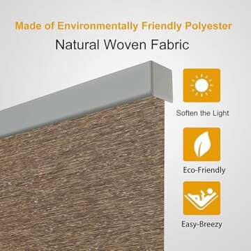 Persilux Free-Stop Cordless Roller Shades Light Filtering Roller Blinds for Windows (Brown 23" W x 72" H) Natural Woven Fabric Thermal Insulation Privacy Roller Window Shades for Home, Office, Door