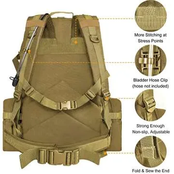 CVLIFE Tactical Backpack Military Army Rucksack 60L Large Assault Pack Detachable Molle Bag