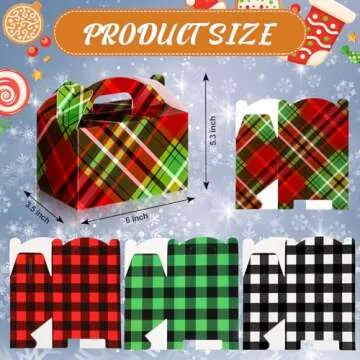 Christmas Treat Boxes, 24 Pieces Plaid Santa Snowman Elk Gingerbread Xmas Cardboard Present Candy Co...