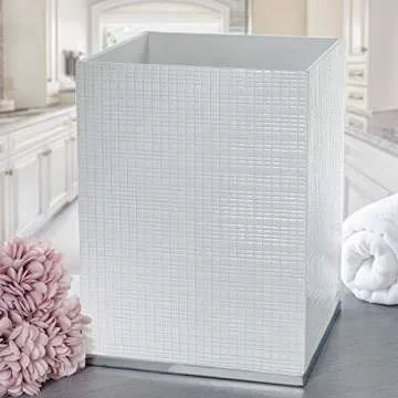 Creative Scents Estella Waste Basket for Bathroom - Small White Bathroom Trash Can - Decorative Bathroom Garbage Can - Durable Space Friendly Bathroom Wastebasket