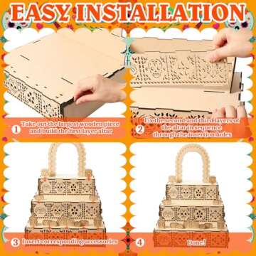 34 Pcs Dia de los Muertos Ofrenda Wooden Box Set