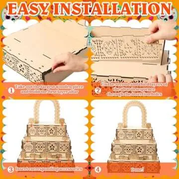 34 Pcs Dia de los Muertos Ofrenda Wooden Box Set