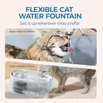 Cat Water Fountain, 84oz/2.5L Automatic Pet Water Fountain Dog Water Dispenser with a Stainless Steel Tray, Easy Cleaning for Cats, Dogs, LED Light - Clear