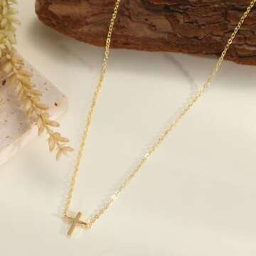 VIROMY Cross Necklace for Women 14K Gold Plated Cute Cross Pendant Choker Necklaces Trendy Everyday Jewelry