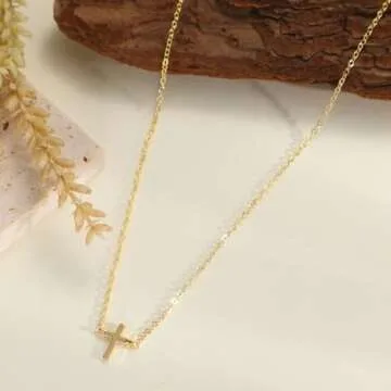 VIROMY Gold Plated Cross Necklace for Women 14K