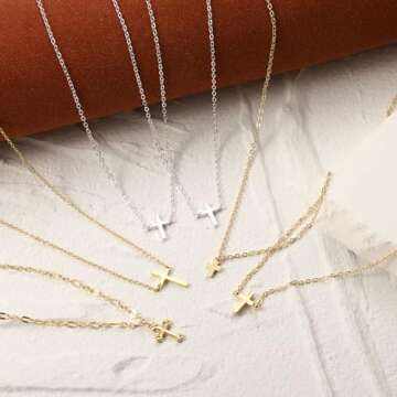 VIROMY Cross Necklace for Women 14K Gold Plated Cute Cross Pendant Choker Necklaces Trendy Everyday Jewelry