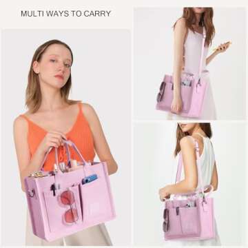 JIECH Canvas Tote Bag with Pockets Work Tote Bags for Women Crossbody Tote Bag Everything Tote Bag E...