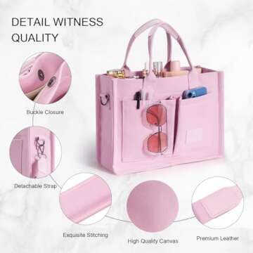 JIECH Canvas Tote Bag for Women with Pockets and Style