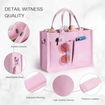 JIECH Canvas Tote Bag for Women with Pockets and Style