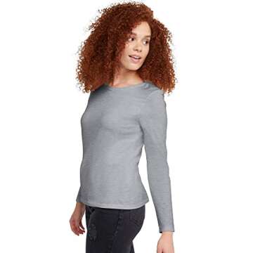 Hanes Womens Originals Long Sleeve Cotton T-shirt, Lightweight Crewneck Tee, Modern Fit, Light Steel, Large US