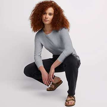 Hanes Womens Originals Long Sleeve Cotton T-shirt, Lightweight Crewneck Tee, Modern Fit, Light Steel, Large US