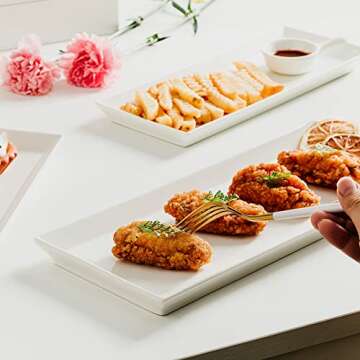 Sweese Rectangular Porcelain Platters, Serving Trays for Parties - 13.8 Inch, Set of 4, White