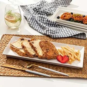 Sweese Rectangular Porcelain Platters, Serving Trays for Parties - 13.8 Inch, Set of 4, White