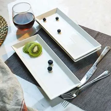 Sweese Rectangular Porcelain Platters, Serving Trays for Parties - 13.8 Inch, Set of 4, White