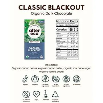 Alter Eco | Classic Blackout | 85% Pure Dark Cocoa, Fair Trade, Organic, Non-GMO, Gluten Free Dark C...