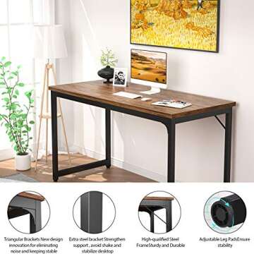Foxemart 47 Inch Computer Desk Sturdy Office Desks 47” Modern PC Laptop Notebook Study Writing Table for Home Office Workstation, Rustic Brown