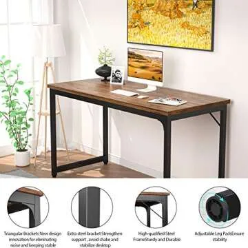 Foxemart 47 Inch Computer Desk Sturdy Office Desks 47” Modern PC Laptop Notebook Study Writing Table for Home Office Workstation, Rustic Brown