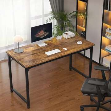 Foxemart 47 Inch Computer Desk Sturdy Office Desks 47” Modern PC Laptop Notebook Study Writing Table for Home Office Workstation, Rustic Brown