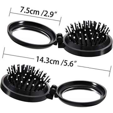 Boao 2 Pack Foldable Travel Mirror Hair Brushes Round Portable Folding Pocket Hair Brush Mini Comb C...