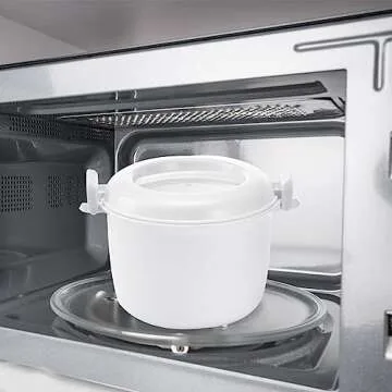 Microwave Rice Cooker Rice Steamer: Round Microwave Food Container Microwaveable Rice Pasta Cooker Microwave Rice Steamer for Rice Chicken Pasta