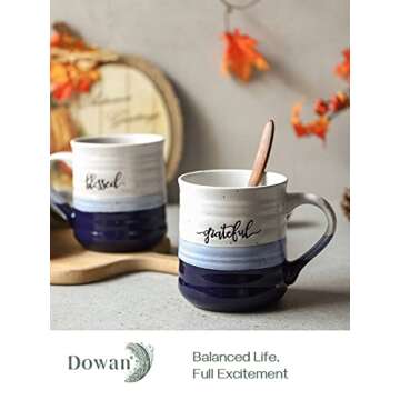 DOWAN 20 oz Coffee Mugs, Large Mugs with Word Blessed Grateful, Porcelain Coffee Cup, Thank You Gift...