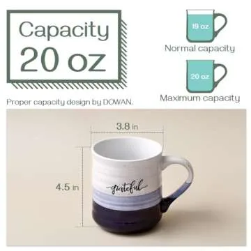 DOWAN 20 oz Coffee Mugs, Large Mugs with Word Blessed Grateful, Porcelain Coffee Cup, Thank You Gifts for Mom Dad, Set of 2