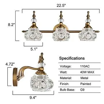 DJFHKO Vintage Brass Vanity Light Fixtures - Bathroom Lighting