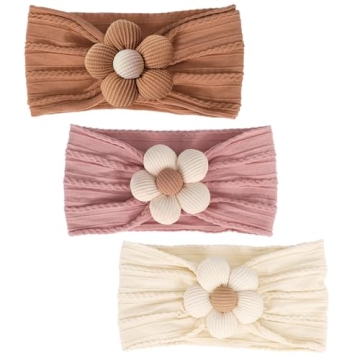MIUXUESO 3 Pcs Baby Flower Headbands for Girls - Soft Nylon Accessories