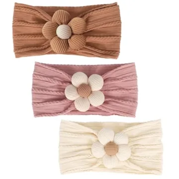MIUXUESO 3 Pcs Baby Flower Headbands for Girls - Soft Nylon Accessories