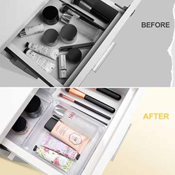 Kootek 8 Pack Desk Drawer Organizer Tray Square Plastic Bathroom Organizers Customize Layout Vanity Trays Storage Bins Dividers for Cosmetic Makeup Dresser Kitchen Office Supplies