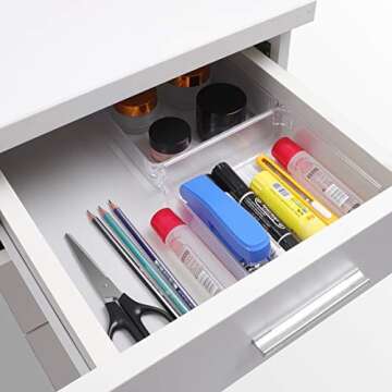 Kootek 8 Pack Desk Drawer Organizer Tray Square Plastic Bathroom Organizers Customize Layout Vanity Trays Storage Bins Dividers for Cosmetic Makeup Dresser Kitchen Office Supplies