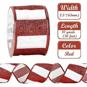 AIMUDI Red and White Christmas Candy Cane Ribbon - Perfect for Holiday Decoration, Gift Wrapping, an...