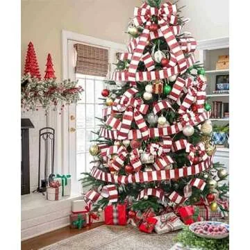 AIMUDI Red and White Christmas Candy Cane Ribbon - 10 Yards