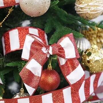 AIMUDI Red and White Christmas Candy Cane Ribbon - 10 Yards
