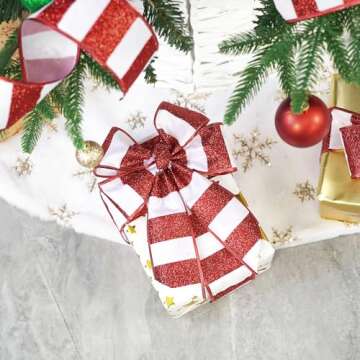 AIMUDI Red and White Christmas Candy Cane Ribbon - 10 Yards