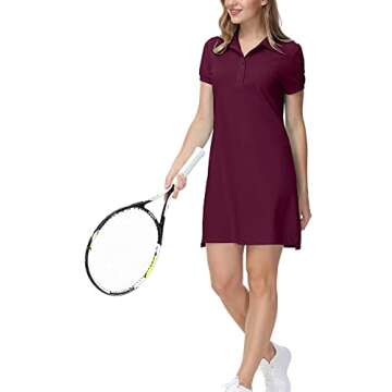 MoFiz Ladies Short Sleeve Dress for Golfing Strechy Soft Dry Fit for Outdoor Wear Wine Red M