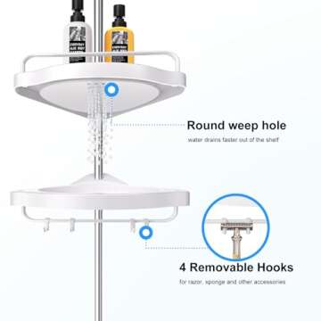 Corner Shower Caddy Tension Pole: Adjustable Stainless Steel Shower Organizer with 4 Tier Shelf for ...